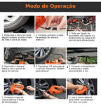 Kit Macaco Elétrico 4 em 1 — Compressor de Ar, Chave de Impacto 480 N.m, Lanterna LED e Macaco Hidráulico 5 Toneladas + Par de Luvas + Martelo de Segurança